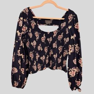 Anthropologie Smocked Floral Long Sleeve Top | Size M